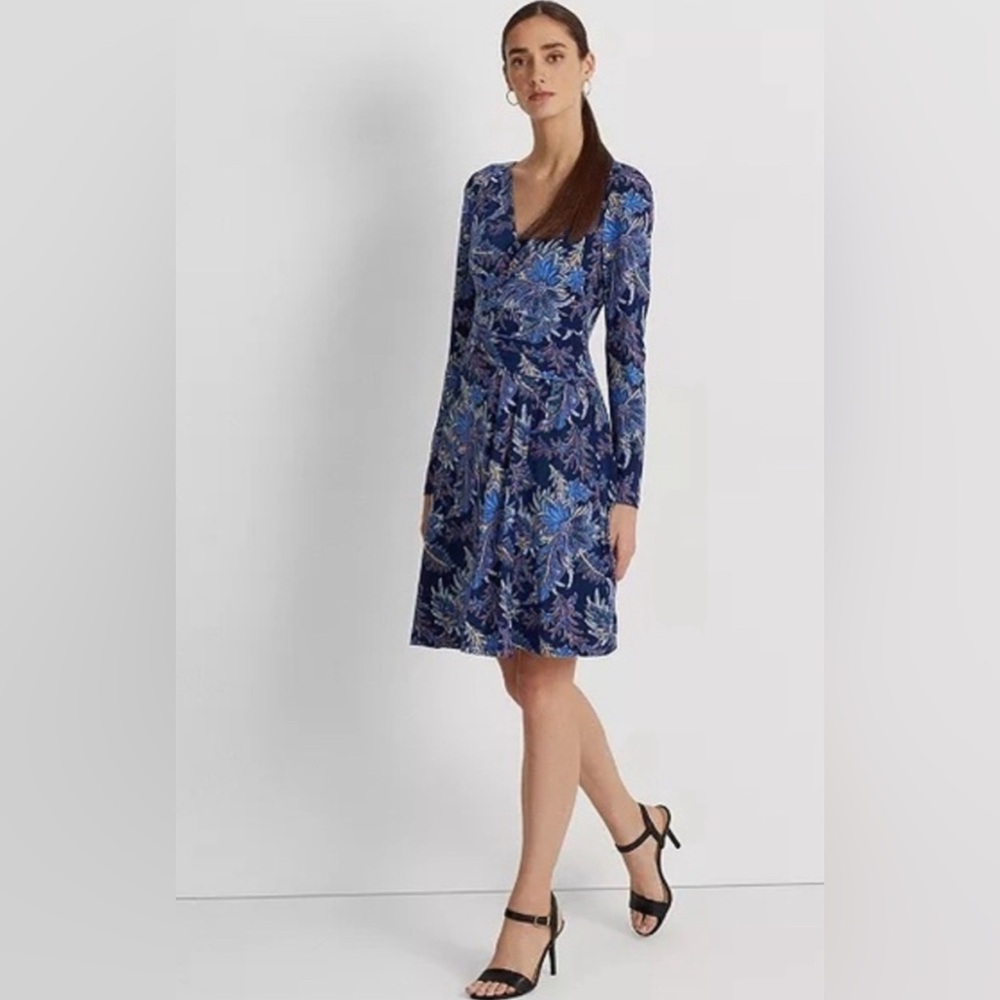 Ralph Lauren Floral Print Surplice V-Neck Long Sleeve Faux Wrap